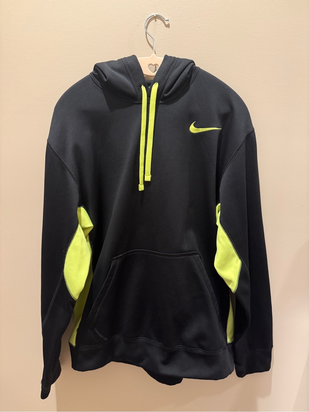 Nike Therma-Fit Black Neon Green fleece hooded sweatshirt size M men’s